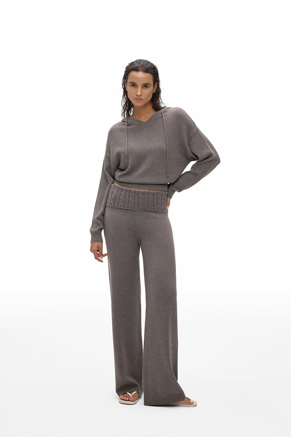 Hooded V-Neck Knit Top