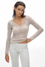 V-Neck Knit Long-Sleeve Top