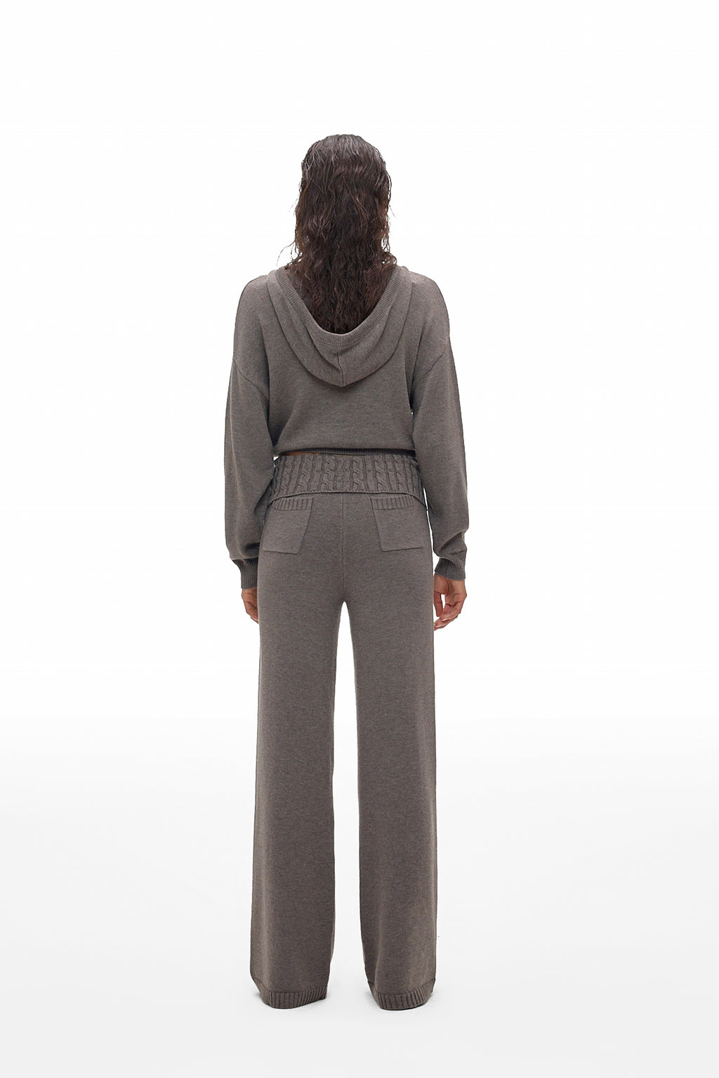 Foldover Waist Wide-Leg Knit Pants