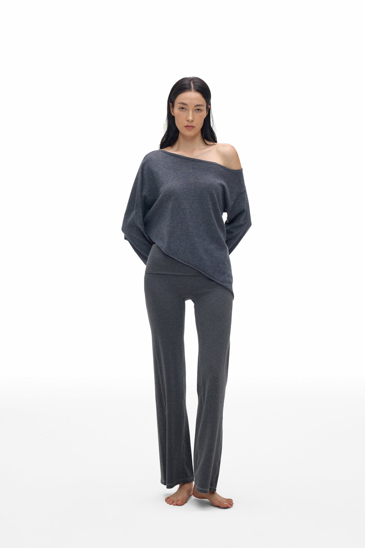 Asymmetric Neck Knit Top