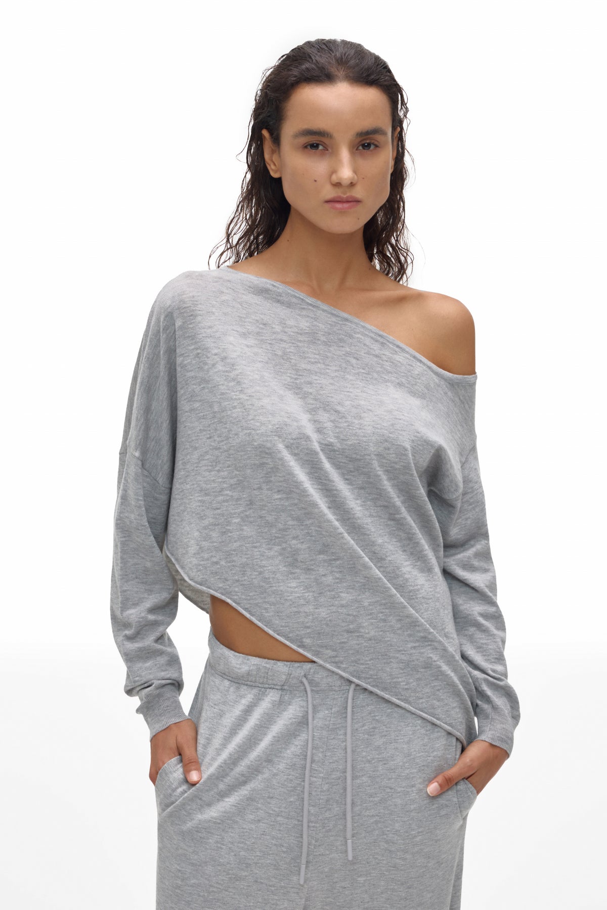 Asymmetric Neck Knit Top