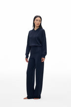 Foldover Waist Wide-Leg Knit Pants