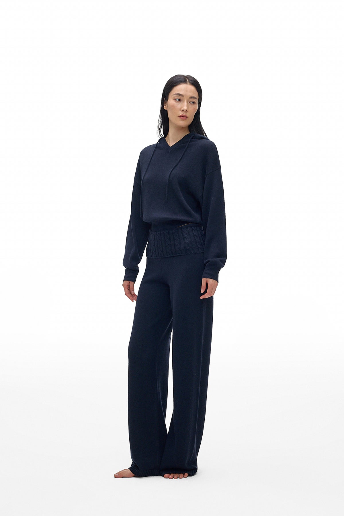 Foldover Waist Wide-Leg Knit Pants