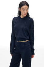 Hooded V-Neck Knit Top