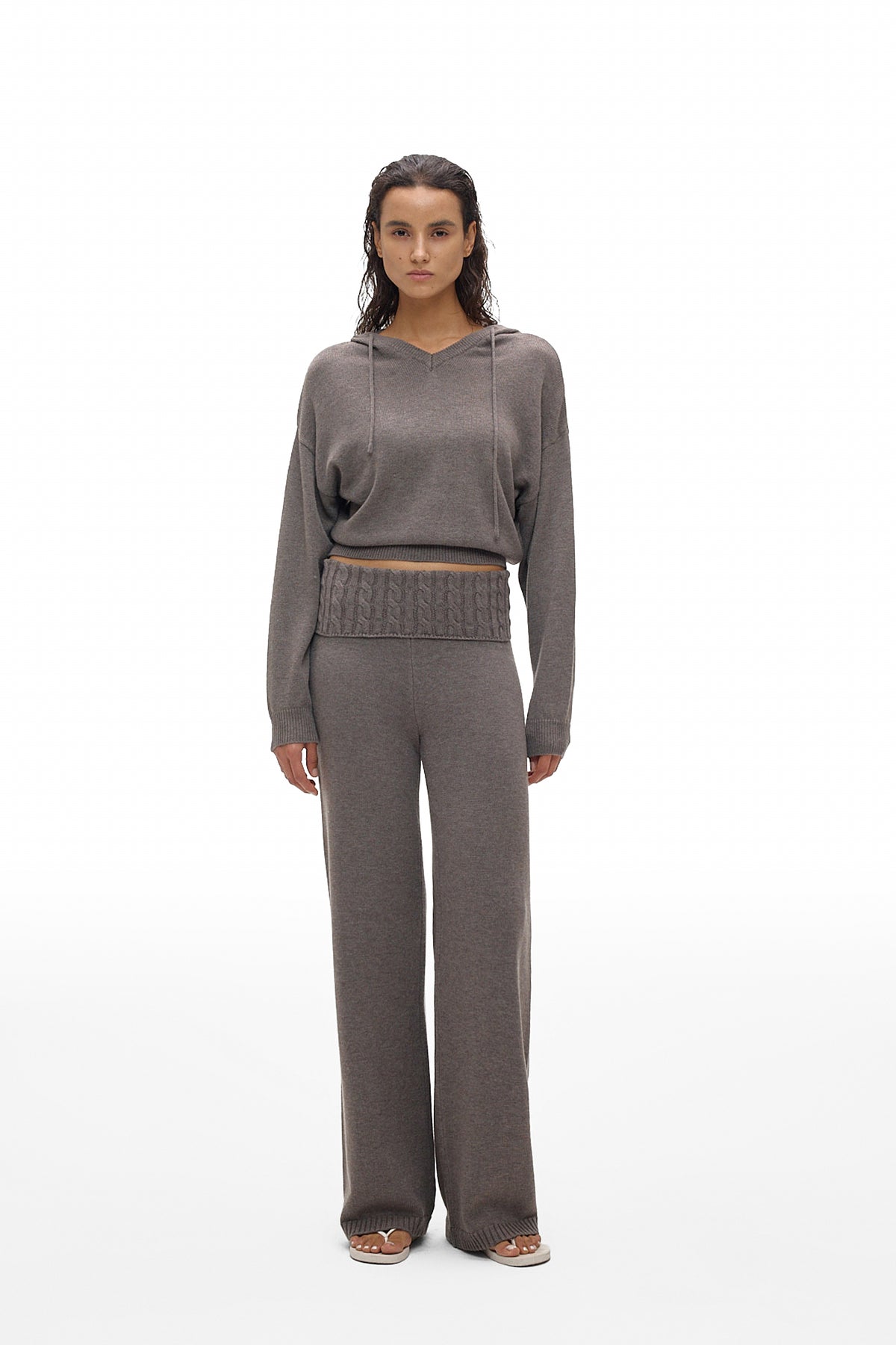 Hooded V-Neck Knit Top