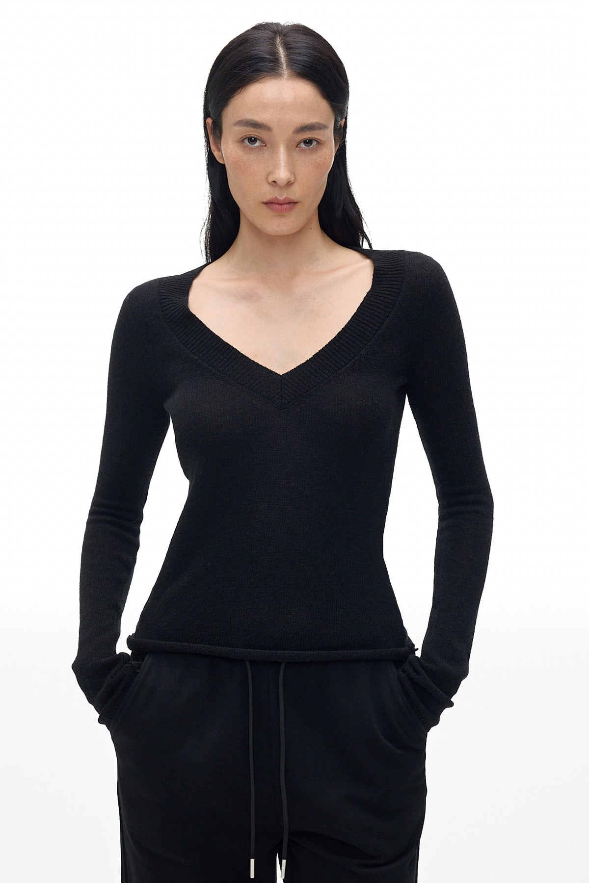 V-Neck Knit Long-Sleeve Top