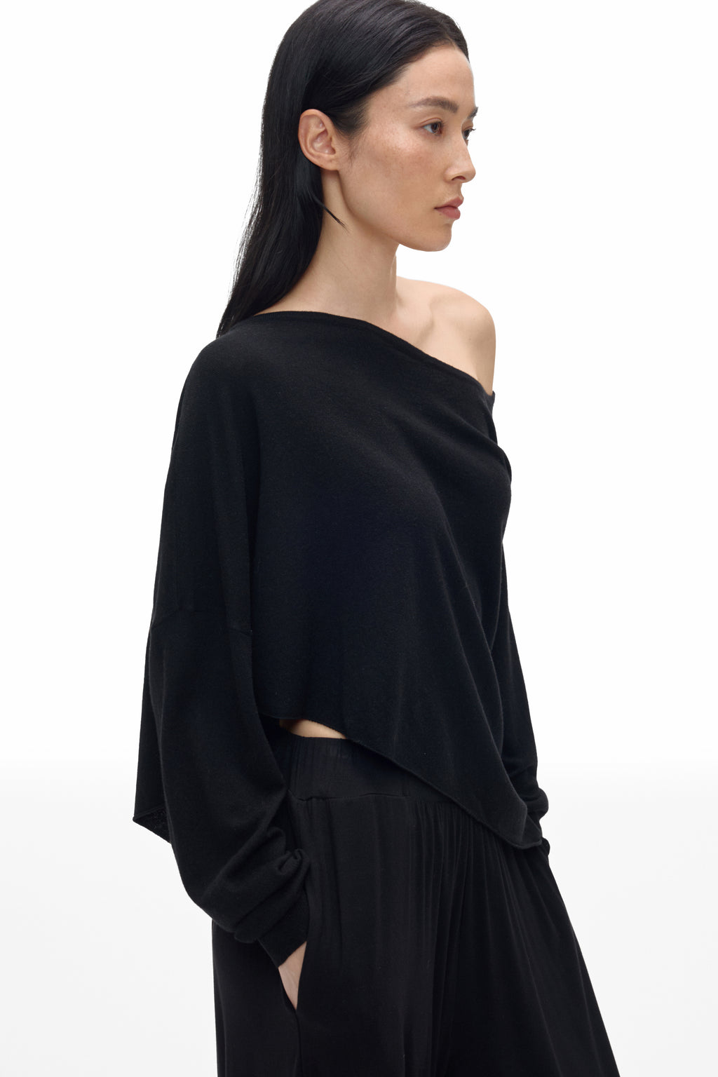 Asymmetric Neck Knit Top