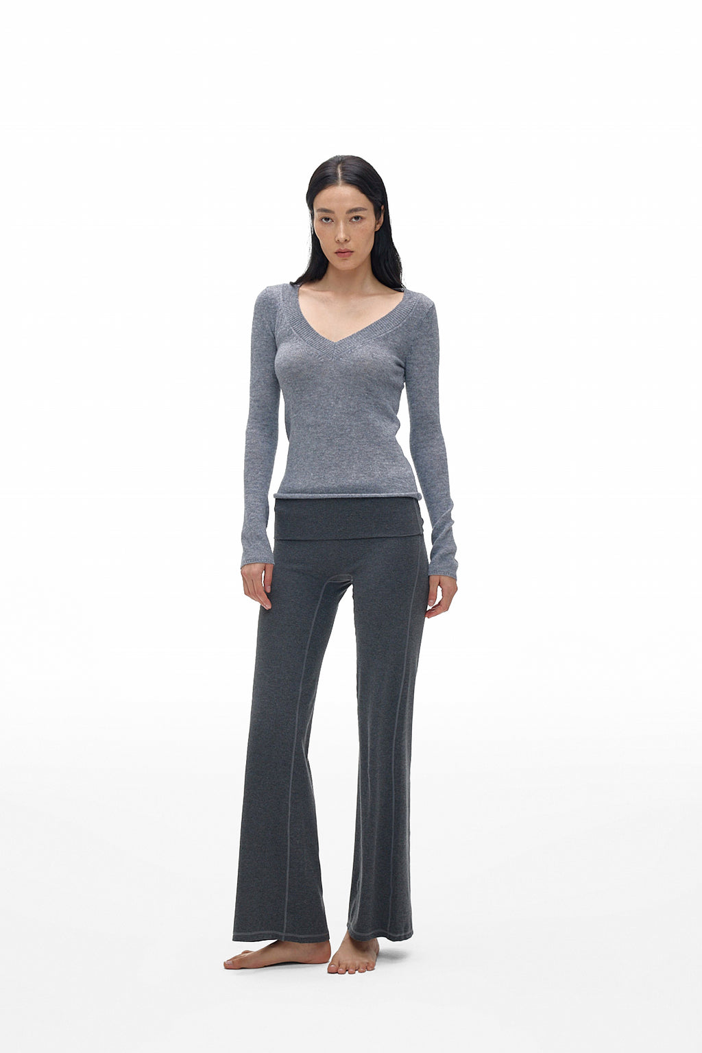 V-Neck Knit Long-Sleeve Top