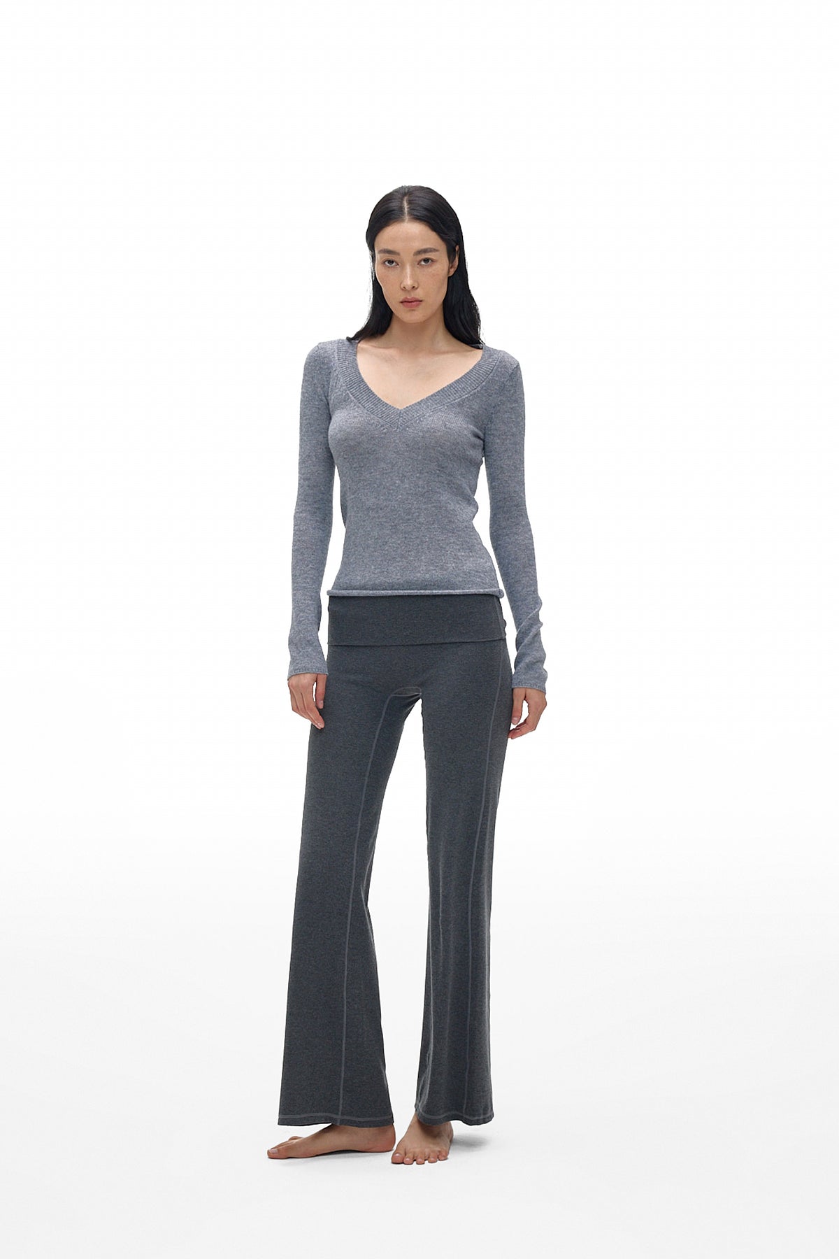 V-Neck Knit Long-Sleeve Top