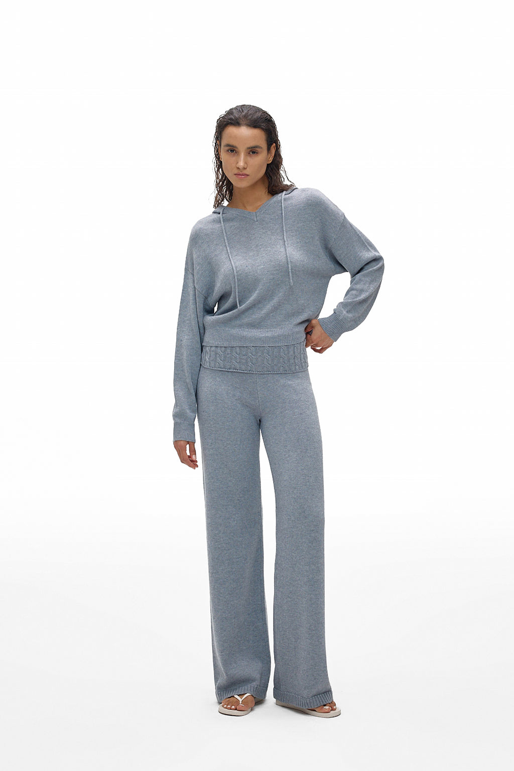 Hooded V-Neck Knit Top