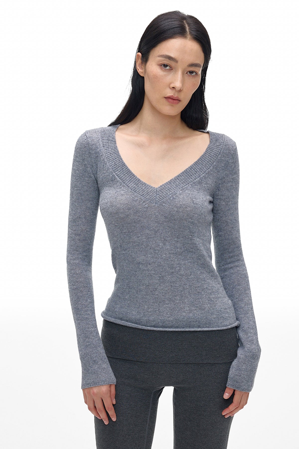 V-Neck Knit Long-Sleeve Top