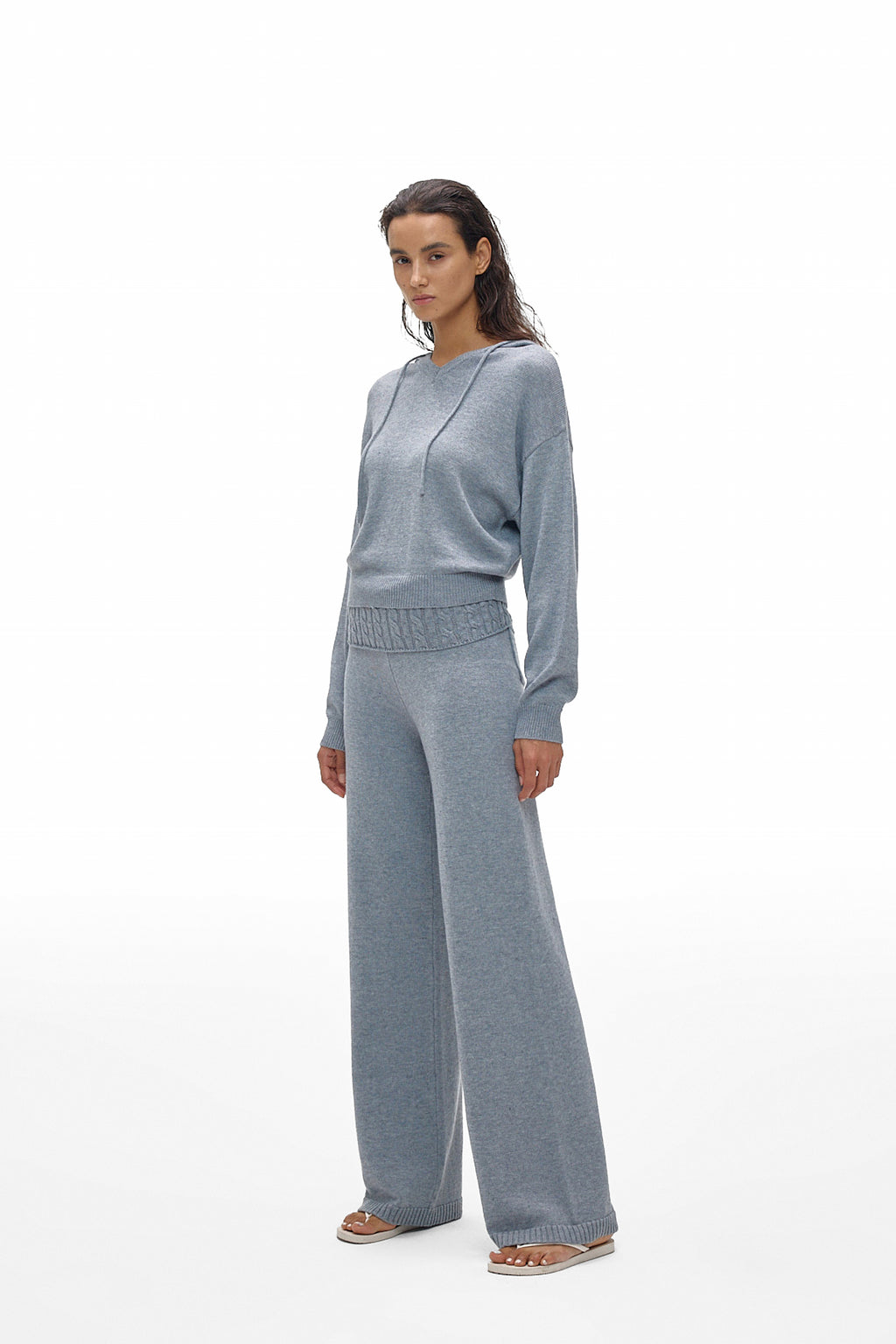 Foldover Waist Wide-Leg Knit Pants