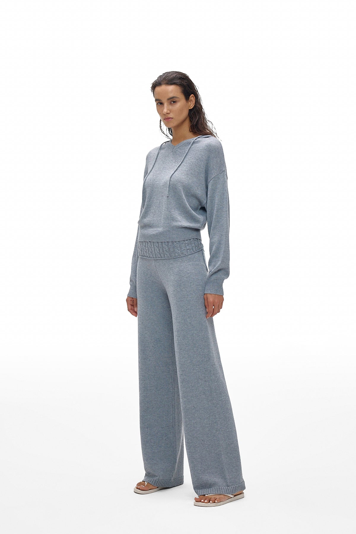 Foldover Waist Wide-Leg Knit Pants