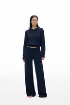 Foldover Waist Wide-Leg Knit Pants