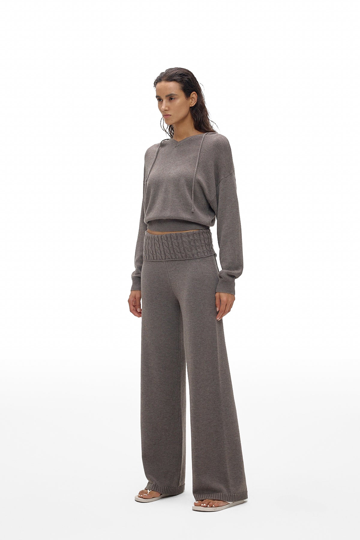 Hooded V-Neck Knit Top