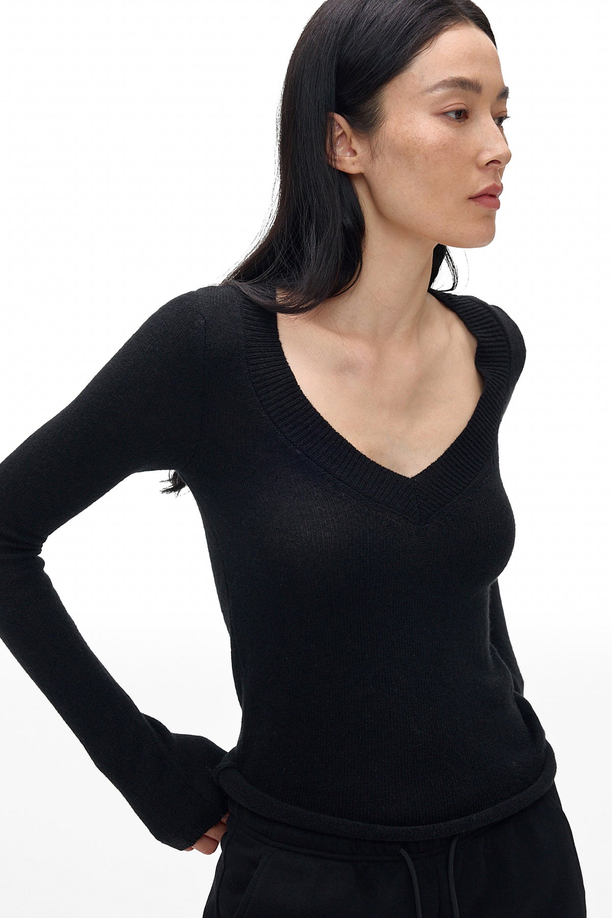 V-Neck Knit Long-Sleeve Top