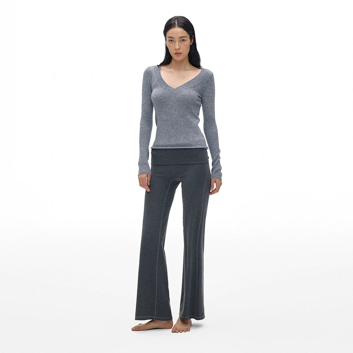V-Neck Knit Long-Sleeve Top - main image 2