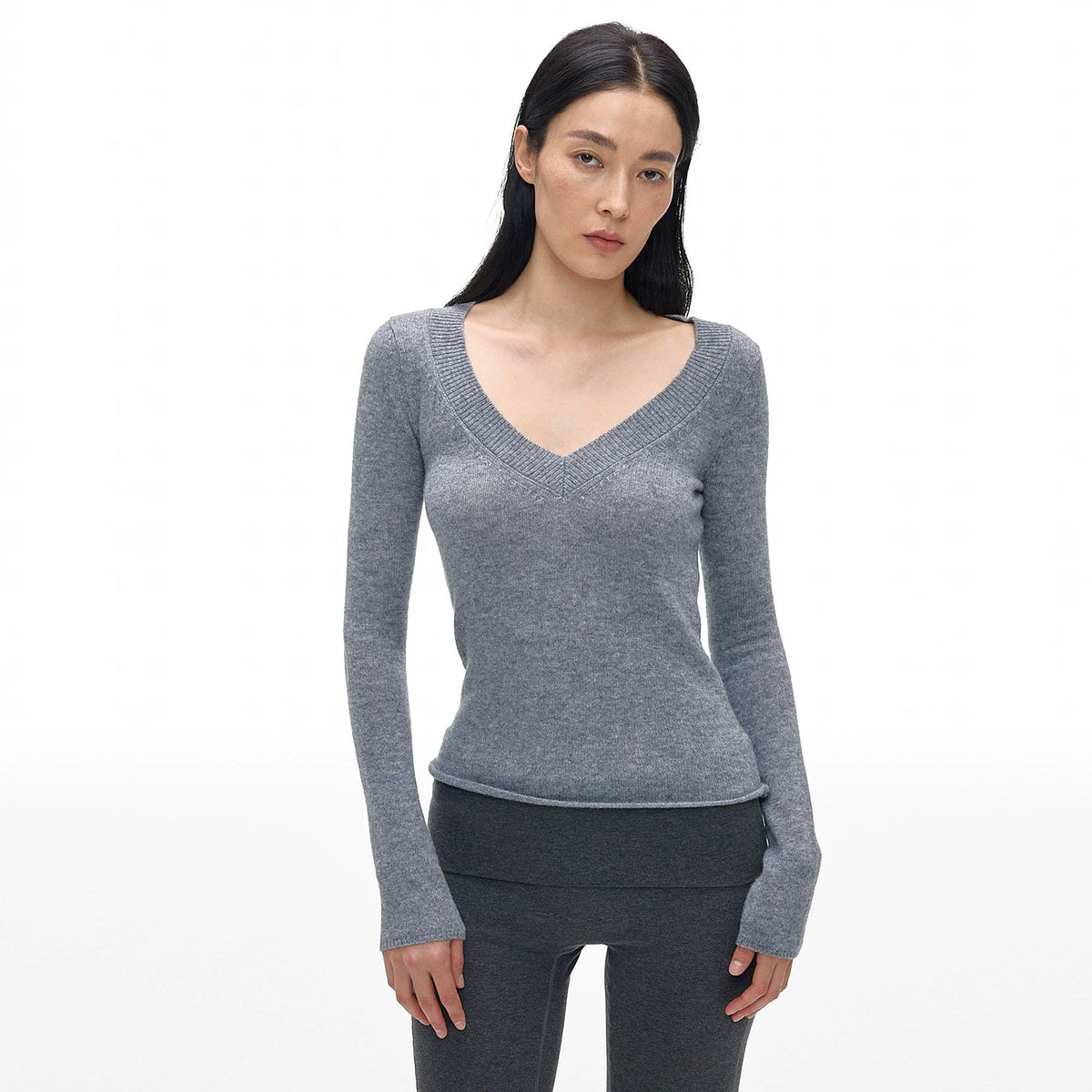 V-Neck Knit Long-Sleeve Top - main image 3
