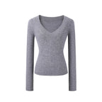V-Neck Knit Long-Sleeve Top