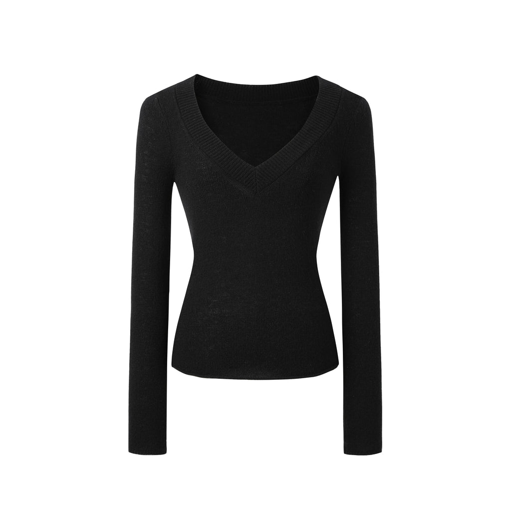 V-Neck Knit Long-Sleeve Top
