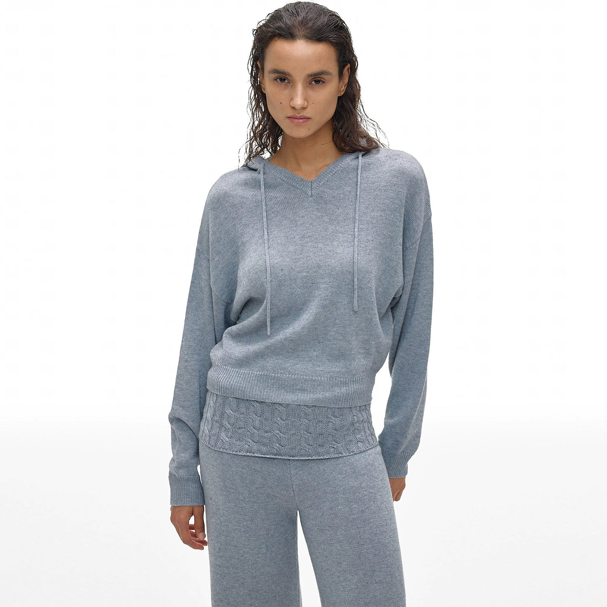 Hooded V-Neck Knit Top - main image 2