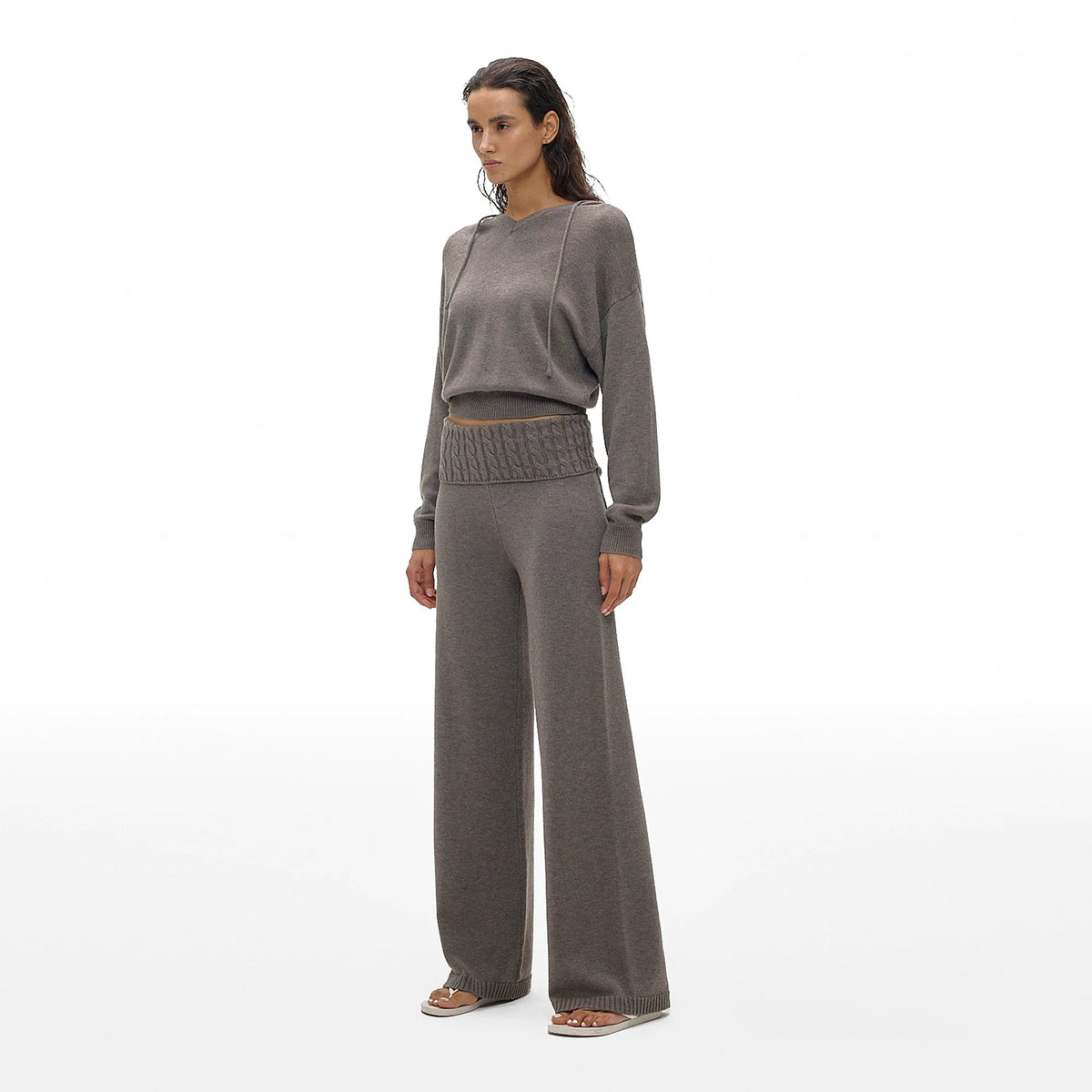 Hooded V-Neck Knit Top - main image 5