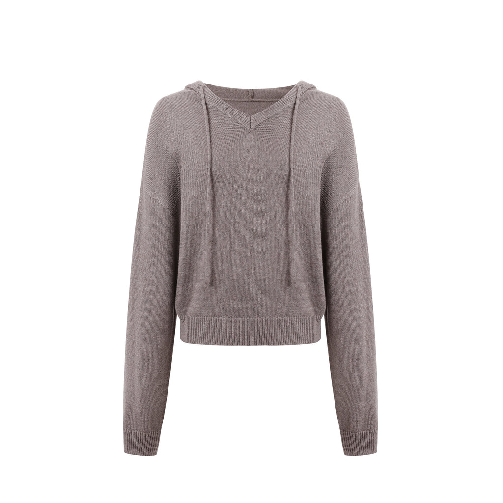 Hooded V-Neck Knit Top