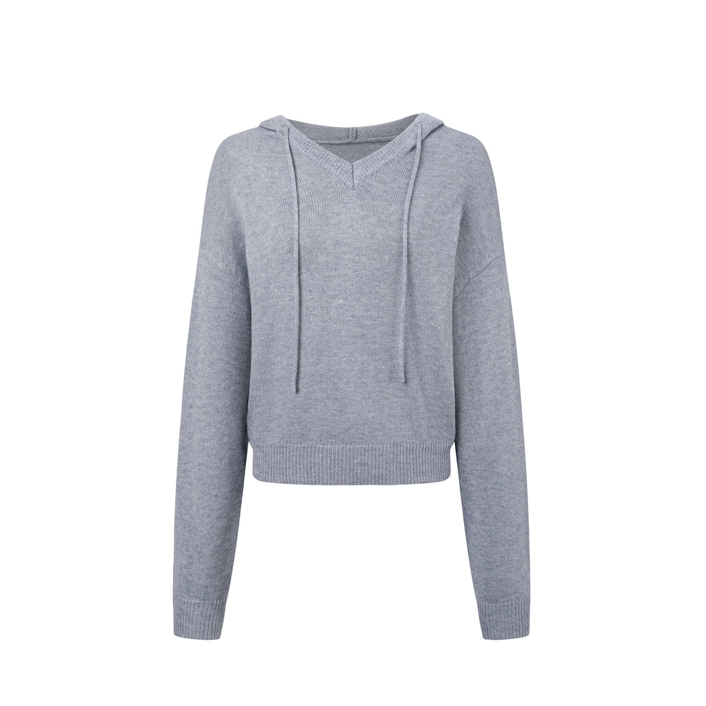 Hooded V-Neck Knit Top