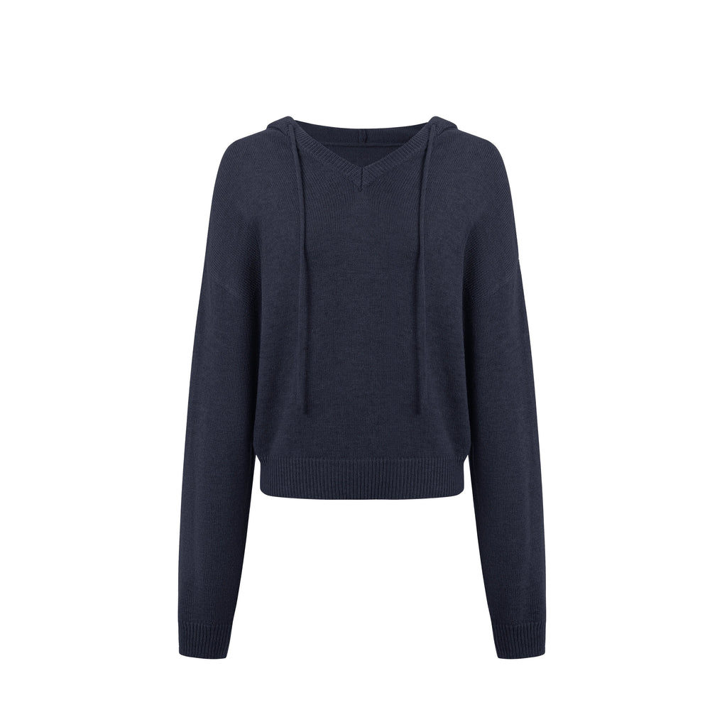 Hooded V-Neck Knit Top