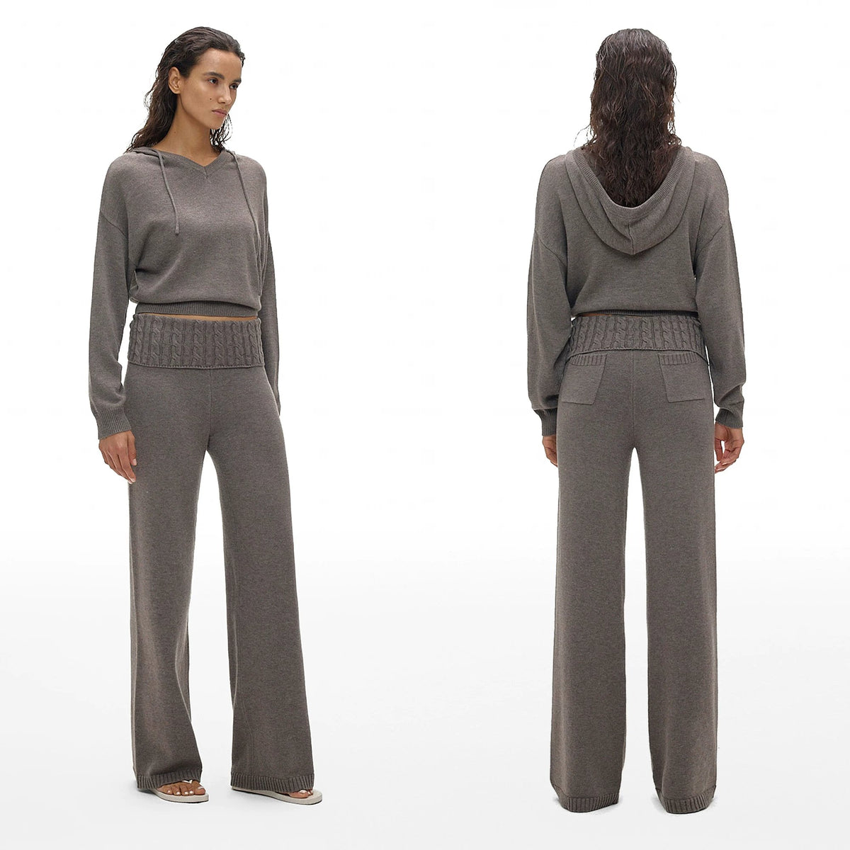 Foldover Waist Wide-Leg Knit Pants - main image 2