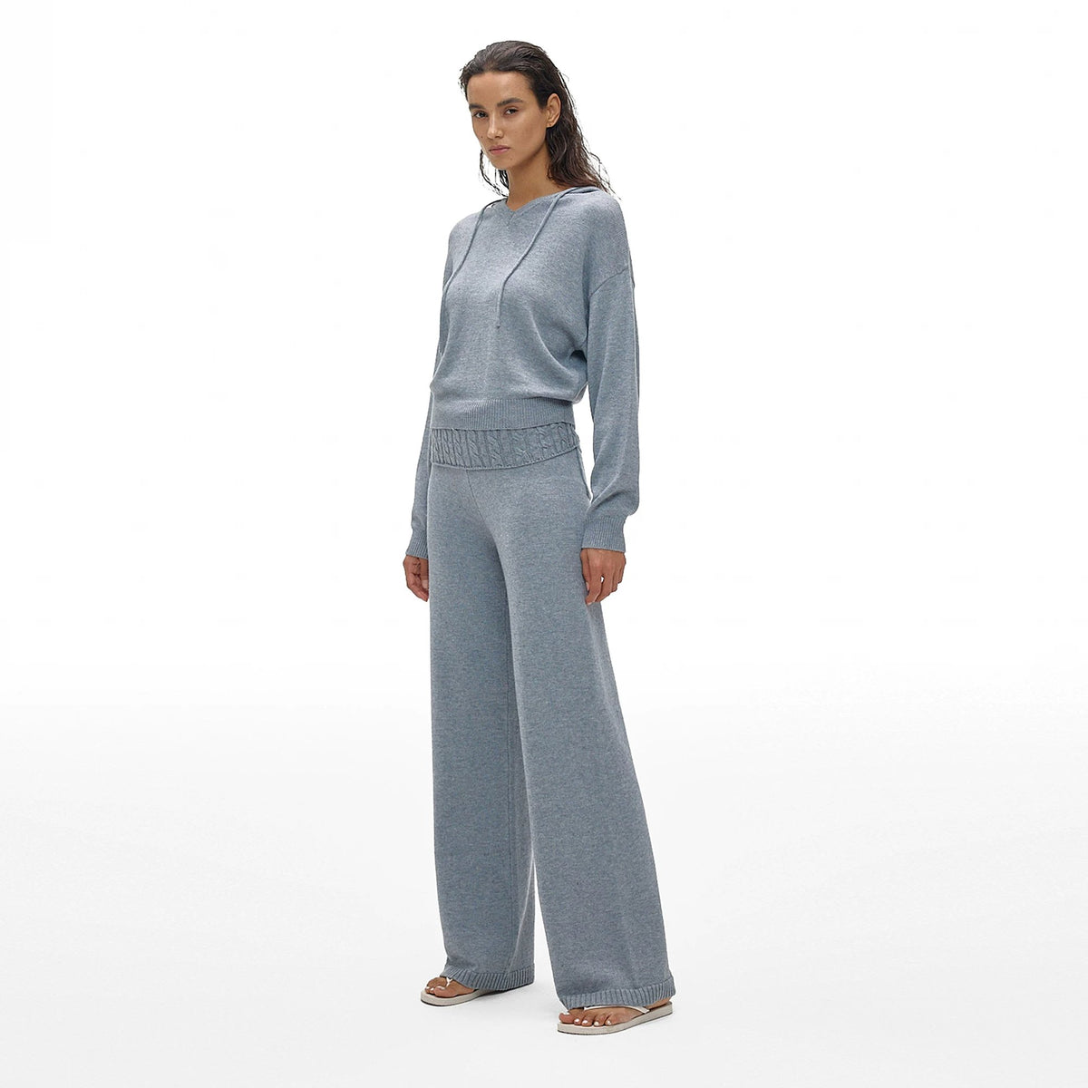 Foldover Waist Wide-Leg Knit Pants - main image 3