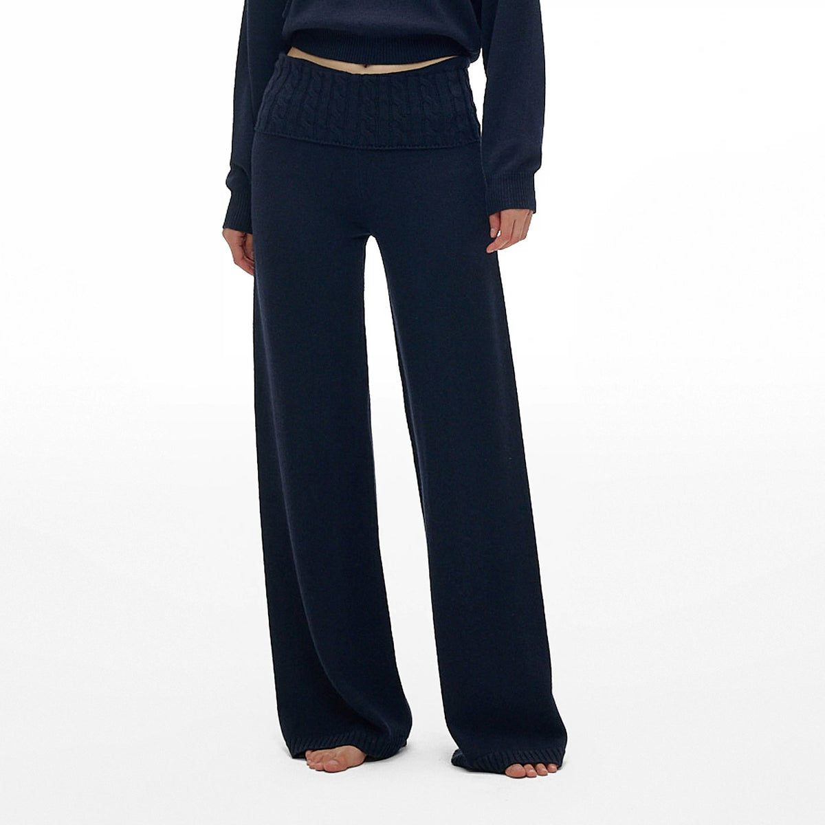 Foldover Waist Wide-Leg Knit Pants - main image 4