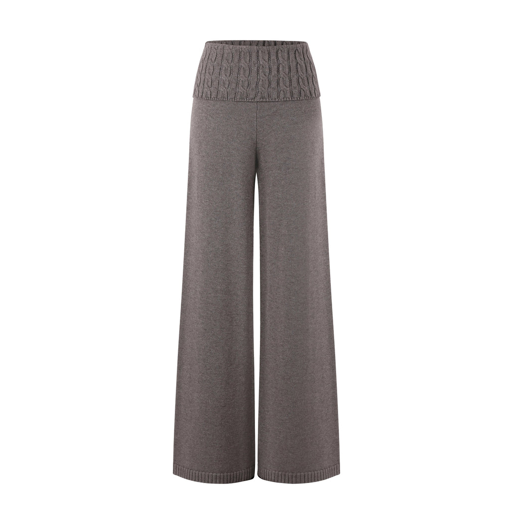 Foldover Waist Wide-Leg Knit Pants