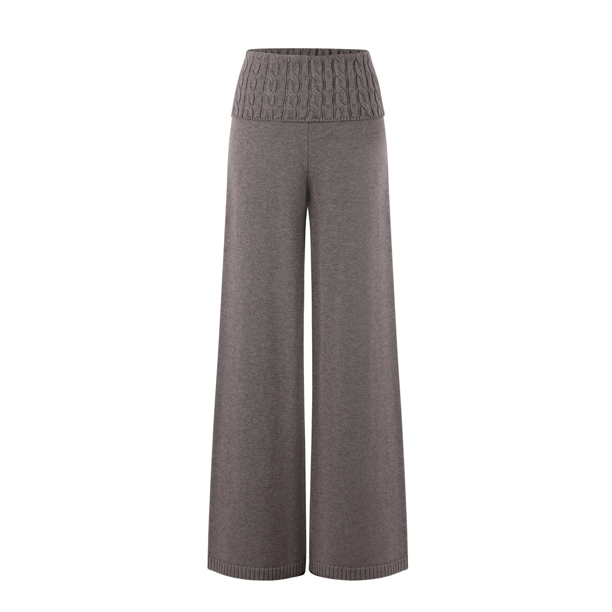Foldover Waist Wide-Leg Knit Pants