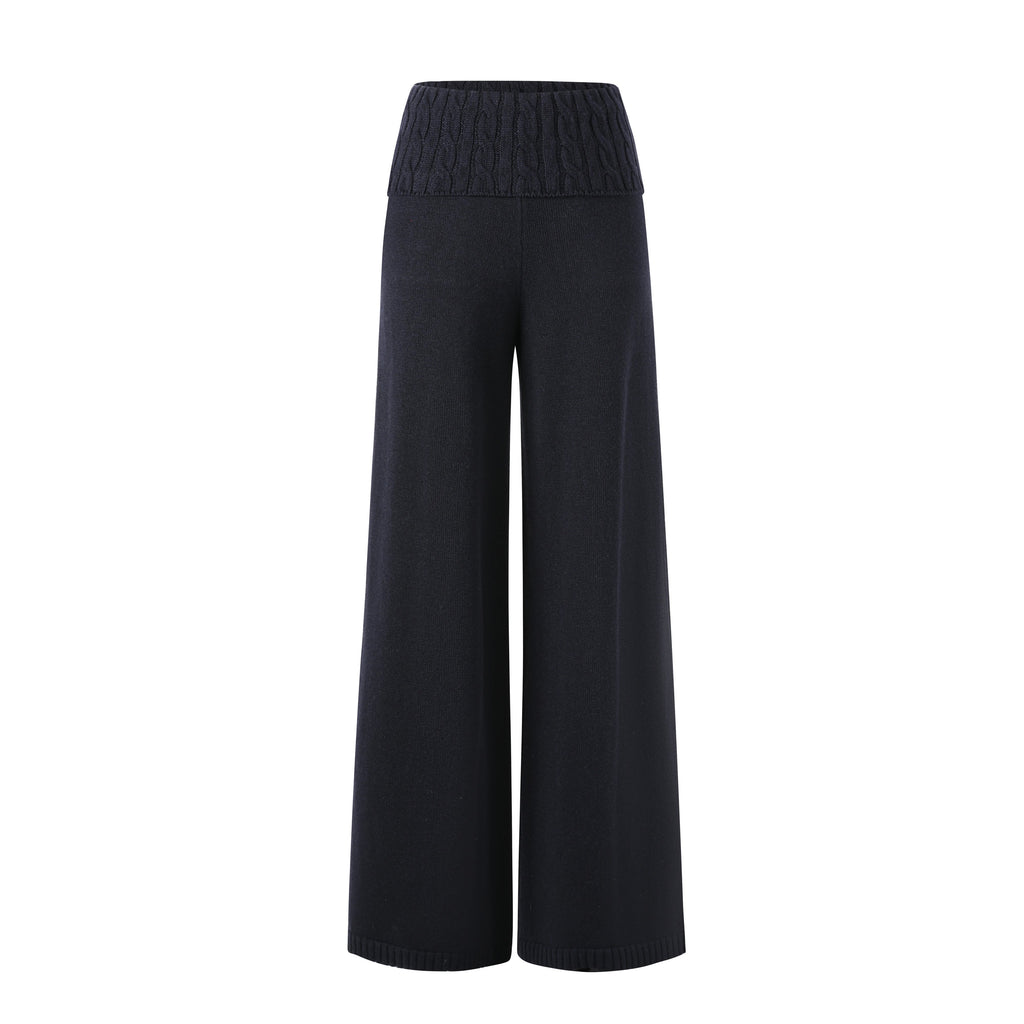 Foldover Waist Wide-Leg Knit Pants