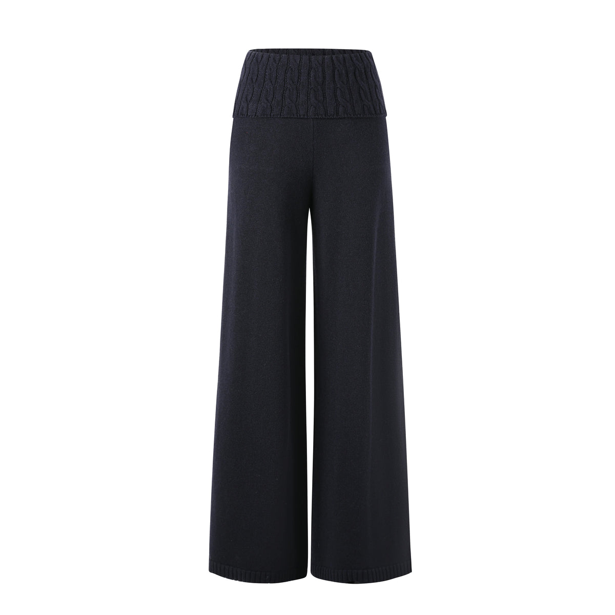 Foldover Waist Wide-Leg Knit Pants