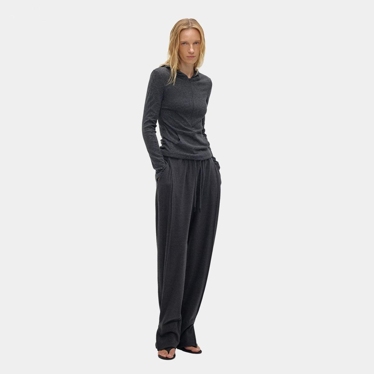 Hooded Ribbed Knit Top - main image 1