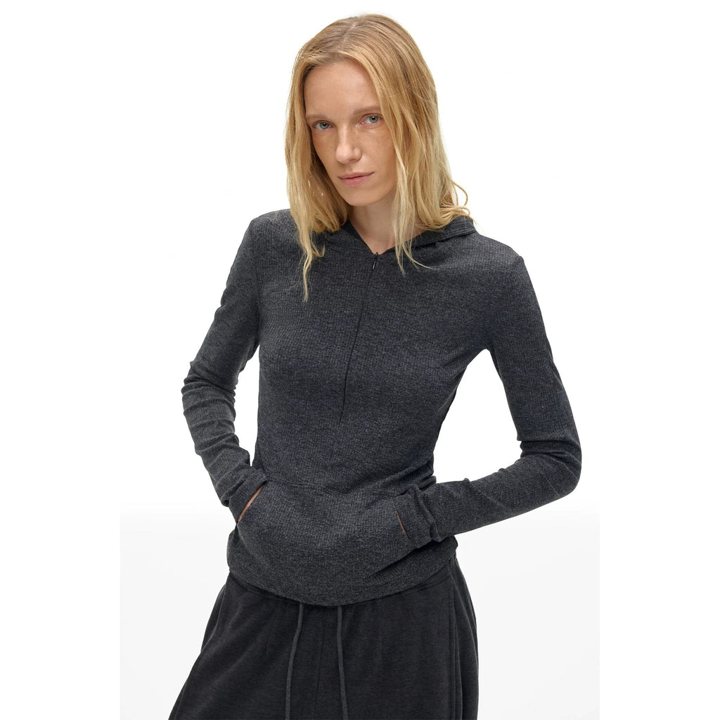 Hooded Ribbed Knit Top - main image 2