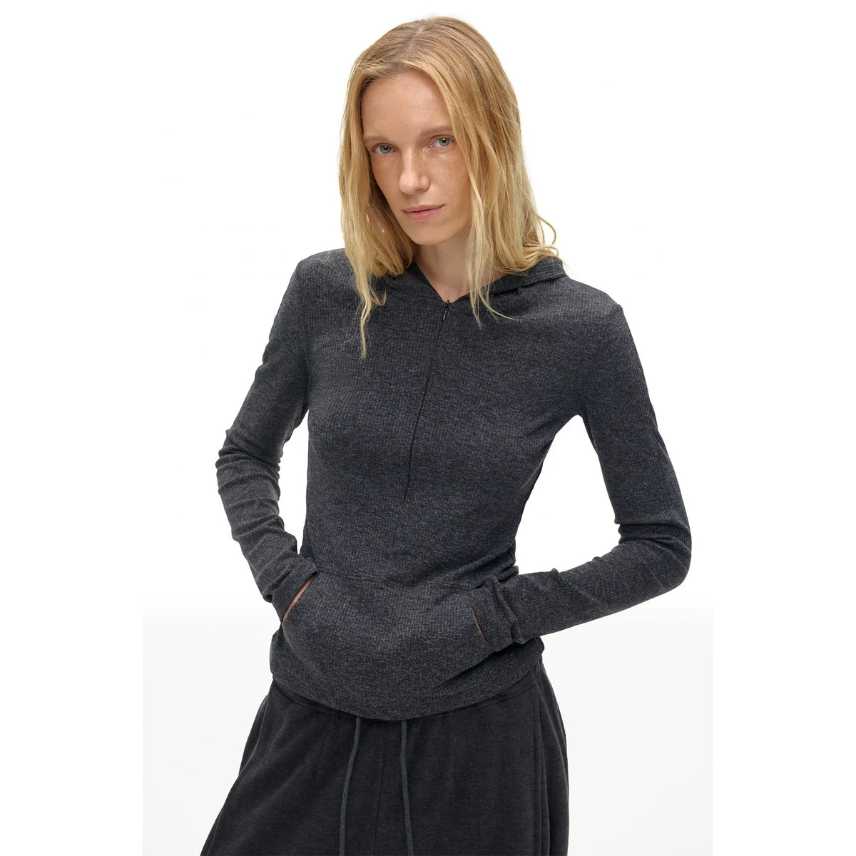 Hooded Ribbed Knit Top - main image 2