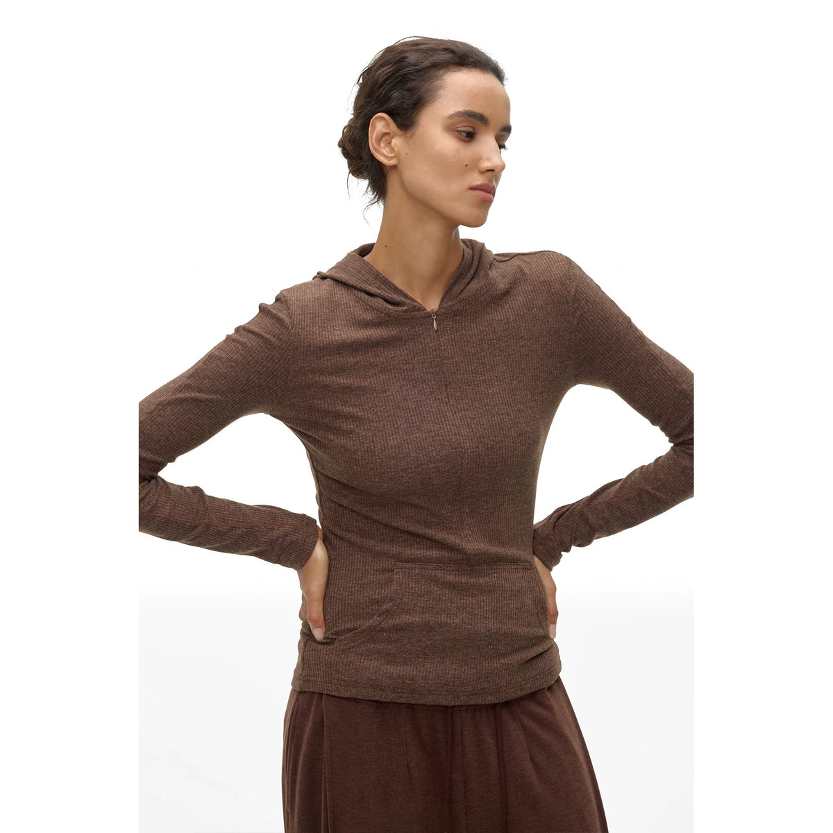 Hooded Ribbed Knit Top - main image 3