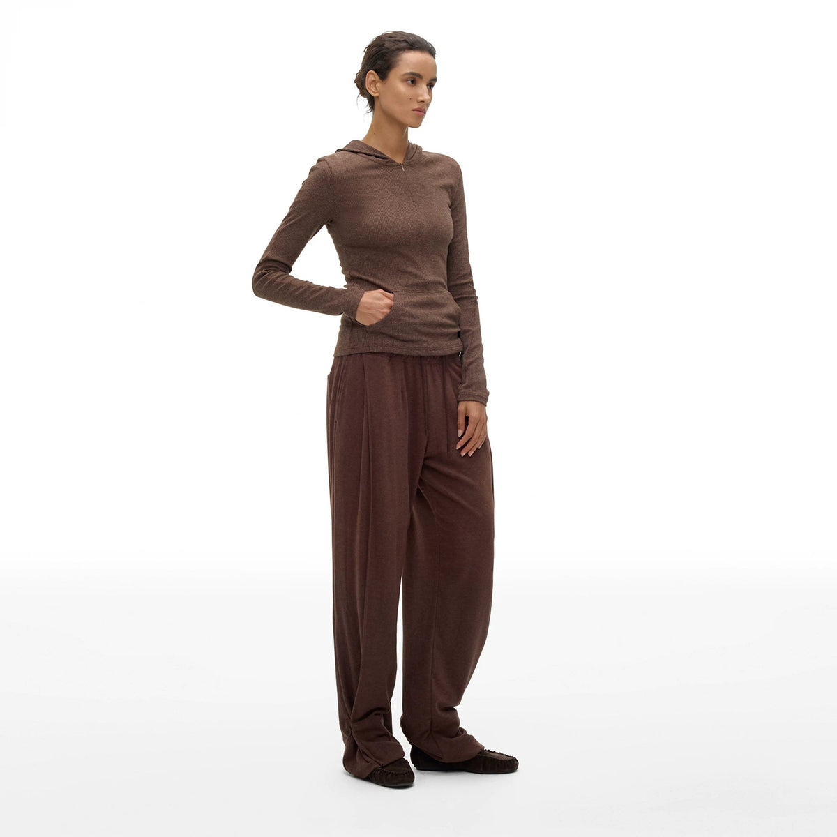 Hooded Ribbed Knit Top - main image 4