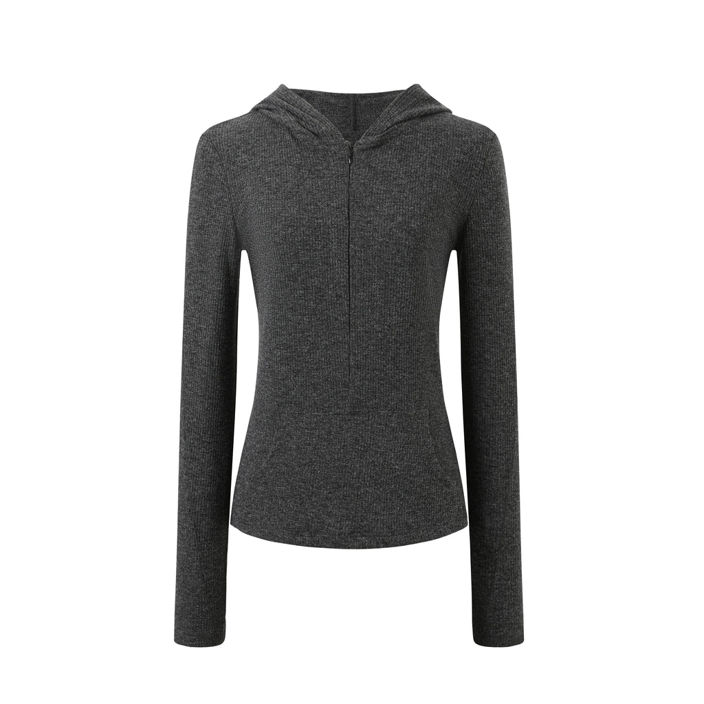 Hooded Ribbed Knit Top