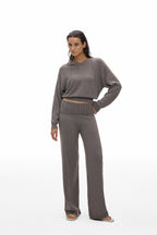 Foldover Waist Wide-Leg Knit Pants