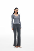 V-Neck Knit Long-Sleeve Top