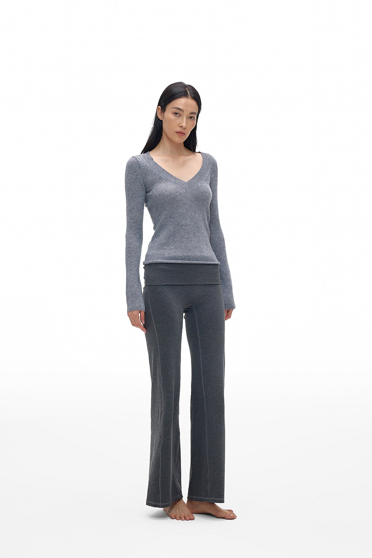 V-Neck Knit Long-Sleeve Top