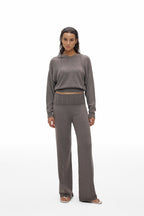 Foldover Waist Wide-Leg Knit Pants