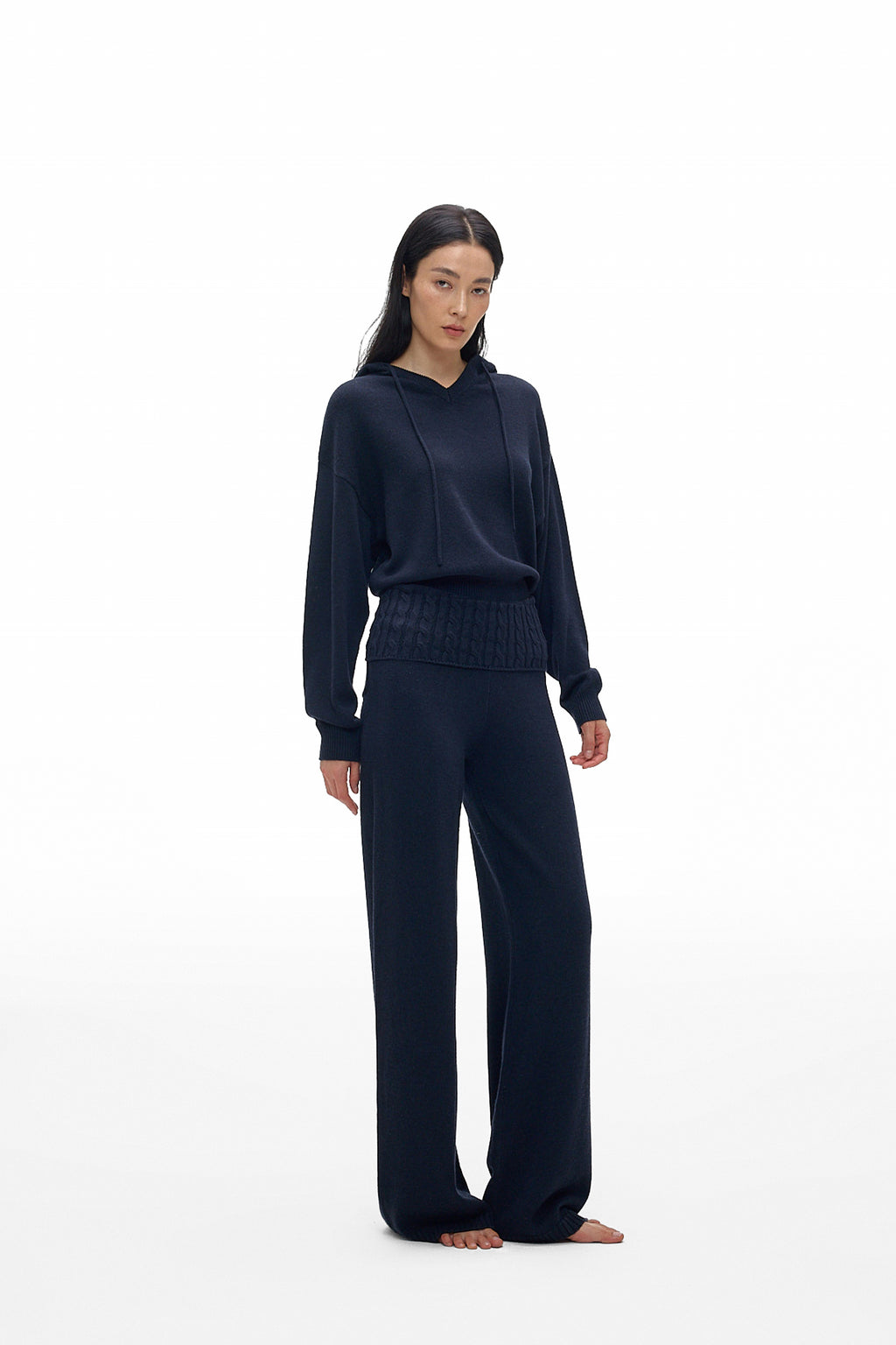 Hooded V-Neck Knit Top